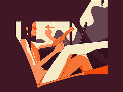 Pulp 1 - Girl with guns car character character design flat graphics girl guns illustration neil krug pulp retro smoking vector