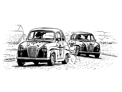 Austin A30 Race art austin a30 automotive car racing cars classic cars illustration line drawing motor sport