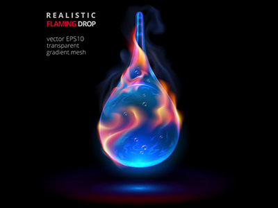 Vector flaming drop alcohol burn closeup concept drink drop fire flaming flammable fuel vector vodka