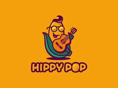 Hippy pop character corn guitar hippy logo logotype mascot plant popcorn retro vegetable