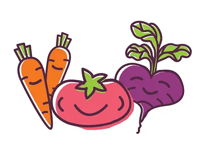 Happy Veggies beet branding carrot farm garden gardening happy logo smiling tomato vegetables