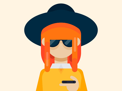 Woman character characters hat glasses minimal red woman