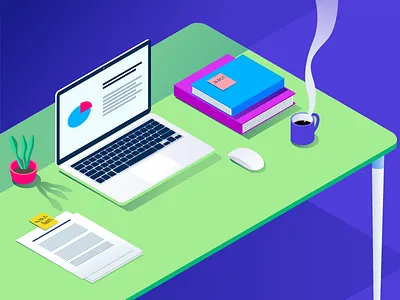 Desk. coffee desk desktop illustration laptop macbook office table vector