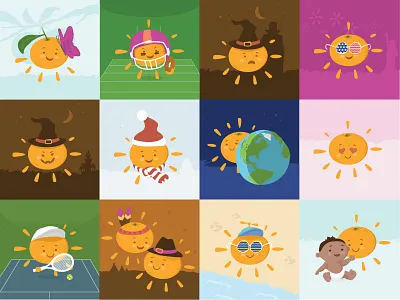 Sunrays Illustrations character clementines design illustrations mandarin sun sunrays