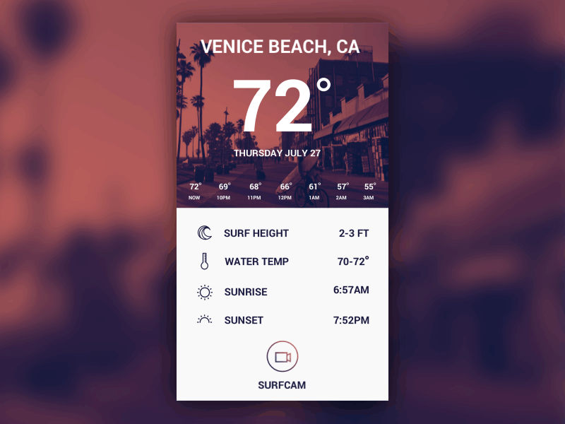 Surf App app beach cam camera stream surf surf cam ui weather weather app