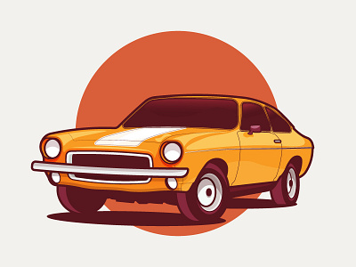 1973 Chevy Vega auto car chevrolet flat illustration retro small sport stroke vega