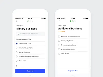 Signing up as a Professional clean ios responses signup steps ui visual design