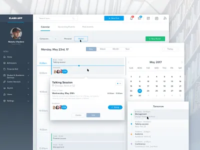 Education Application - Calendar app application calendar dashboard desktop education interface ui ux webapp website