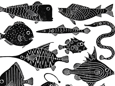 Ichthyology art blockprint design fish ichthyology illustration linocut linoprint pattern printmaking texture