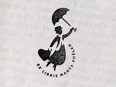 Ex libris Marta Poślad book bookplate emblem ex libris fairytale illustration logo mark mary poppins rubber stamp stamp symbol