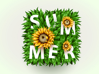 Summer blooming flower garden grass happy illustration leaf nature organic summer sunflower vector