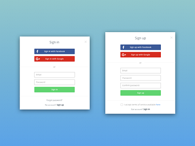 Sign in/Sign up modals cleandesign facebook flatdesign google login modal register signin signup webdesign