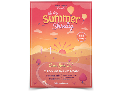 Summer Sunset Flyer countryside event festival nostalgic outdoor poster print design retro rural scenic vector