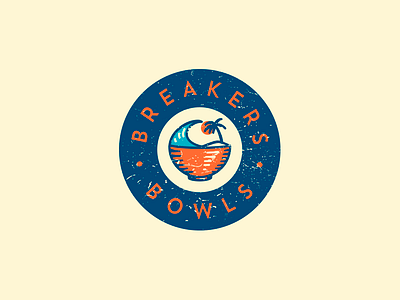 Breakers Bowls acai badge bowl cafe coffee healthy illustration logo palm sun wave