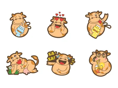 Set of Funny Cow Stickers animal stickers character character design cow funny cow stickers vector graphic