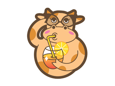 Cow with a cocktail sticker animal stickers character character design cow funny cow stickers vector graphic