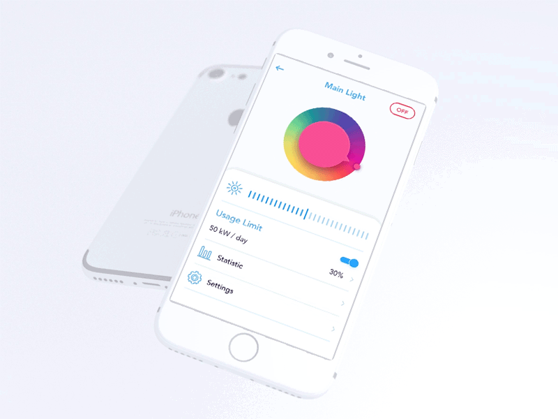 Light Color Picker app color color picker ios lamp. animation light room settings smart home ui ux