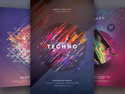 Abstract Flyer Bundle Vol.03 abstract club dark electro flyer galaxy modern poster shapes techno template