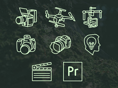 Set of Icons for a Film Company. camer director drone film icons video