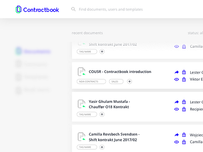 Contractbook – product evolution ✨ blue contractbook documents fresh green list loading mobile refresh view