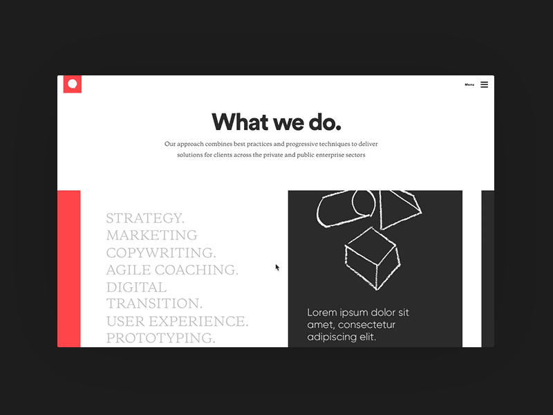 Service Area animation cards design motion origami scroll services ui ux