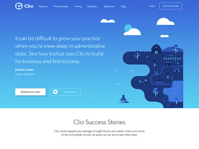 Clio Customer Success Page illustration interface landing page website