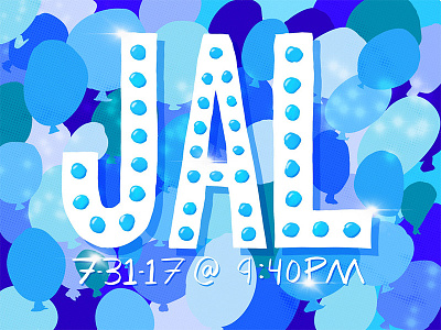 Jack Anthony Lefeld announcement baby balloons blue hand lettering initials marquee procreate