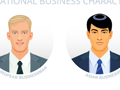 West and East. Beautiful faces of businessmen american asian businessman career character european face international male portrait set vector