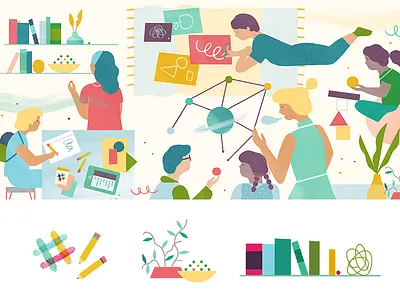 Slack Editorial — AltSchool (header & spots) altschool character editorial illustration school slack startup students