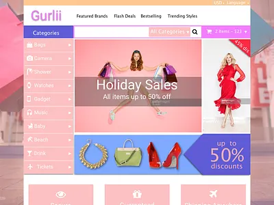 Daily UI Challenge #9 Gurlin Online Shop Website girl online shop pink shop ui user interface web web design web developer website women