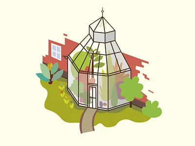 Green house flower garden graphic grass green house home illustration light nature plants tree vector