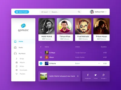 GP Music web design animation app gif home page minimal music player ui ux