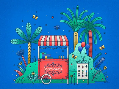 Icecream stand ballons beach butterfly floral flowers ice icecream leaves palms summer vacation