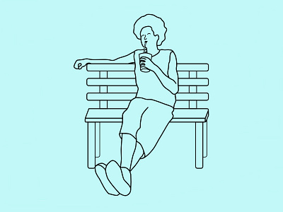 Chillaxing_Dribbble_TheGiwi_Shot afro art bench chilled illustration line art summer minimalism monochrome people relax retro vector