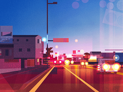 Japan at Night colour digital folio art graphic illustration james gilleard japan shapes style