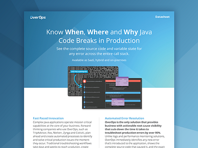 OverOps datasheet branding datasheet design layout logs product type