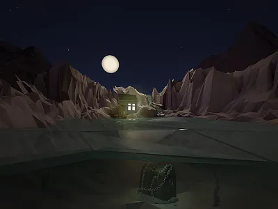 Sunk At The Cabin 3d c4d cabin cinema 4d lighting low poly lowpoly moutains render sky treasure