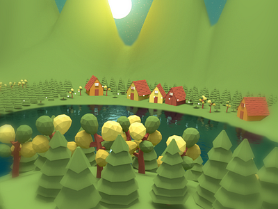 ~Lake dreams~ 3d design house illustration lake landscape lowpoly model modeling nature render village