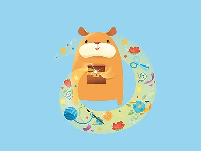 Handmade hamster art character design draw flat hamster handmade illustration vector