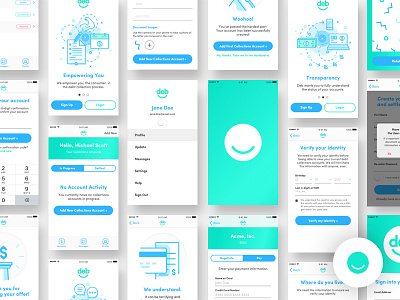Deb Application application bright clean collections debt management icons illustrations ui