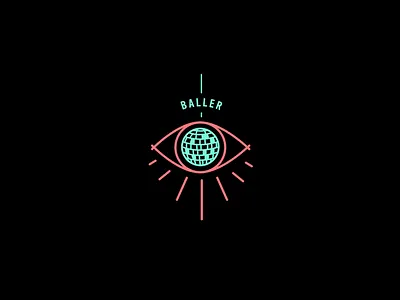 B A L L E R ball design disco eye flat illustration ios logo neon vintage web