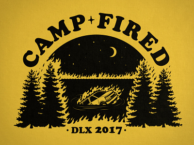 Camp Fired tee burn deluxe flames illustration summercamp van