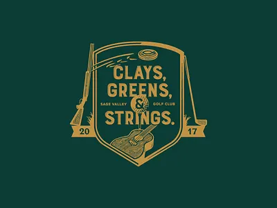 Clays, Greens, & Strings. eventbranding golf guitar guns onecolor screenprint