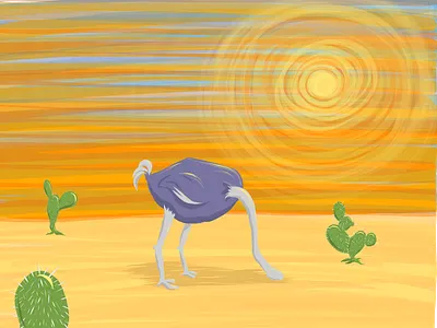 Avoidance - Editorial Illustration avoidance avoidance coping desert editorial escape orange ostrich psychology sbm