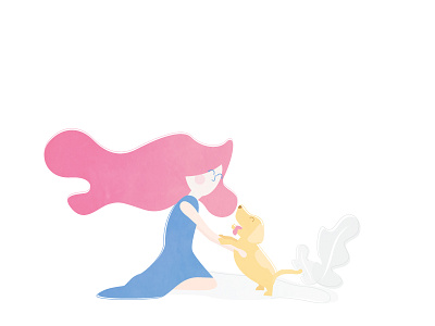 Girl and Dog. dog girl illustration love pet vector