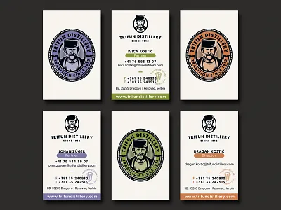Trifun Distillery branding business card emblem identity illustration logo stationary