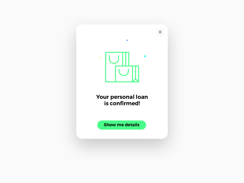 Daily UI #16 bags banking clean green loan popup shopping