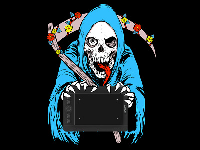 Wacom art drawing floral illustration reaper rip skull tablet wacom