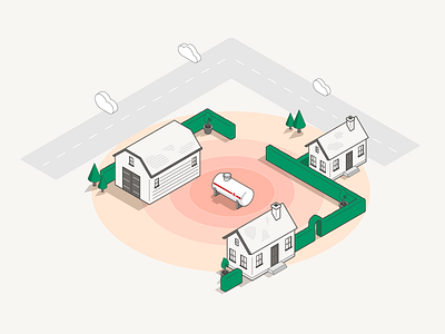 Isometric illustration gas hedge houses isometric