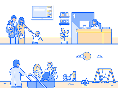 Reproducing Europe blue family illustration line